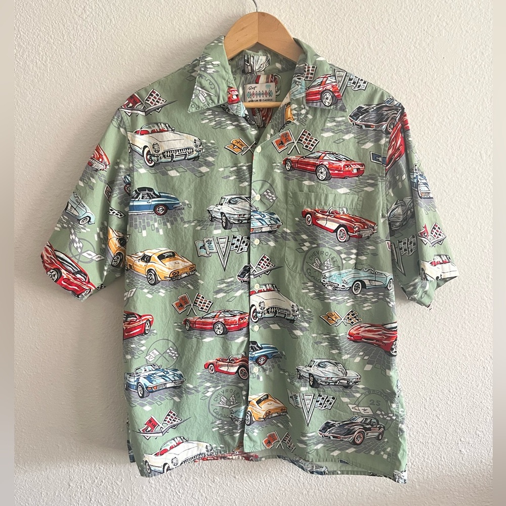 REYN SPOONER Men’s Chevrolet Corvette Hawaiian Shirt Size Large Short Sleeves